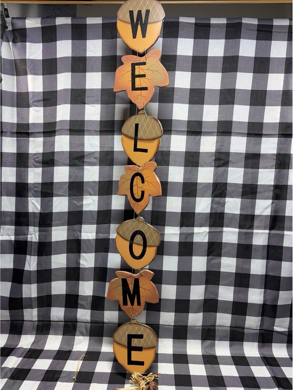 “Welcome” Fall Wooden Door Hanging Sign – Rustic Farmhouse Décor Acorn & Leaves